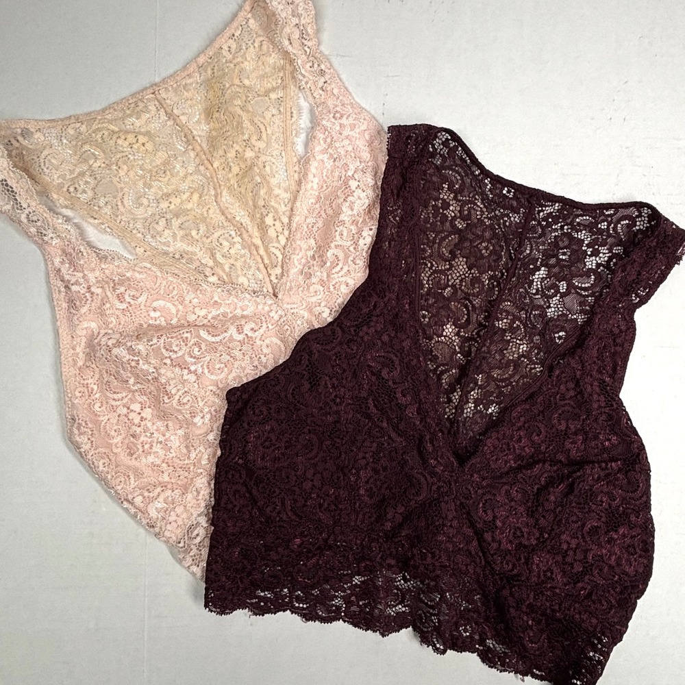 2 Soma Bralette Lace Racerback Bras Set Small Floral Pink Burgundy Wine LOT NWOT